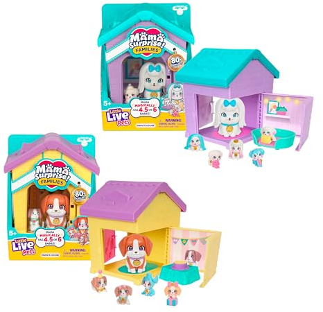 Little Live Pets Dog House Playset Bundle, Mama Surprise Families Beagle and Maltese Collection, Interactive Fold-Out Dog Playset Toy Gift for Kids 5+