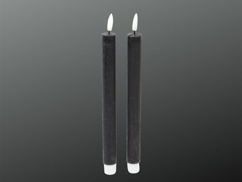 finehomegarden Flackernde Flammenlose LED Stabkerze 2erSet mit Timer für Innen Ø2,2cm H24cm schwarz Echtwachskerzen 2erSet 6 Stunden an 18 Stunden aus