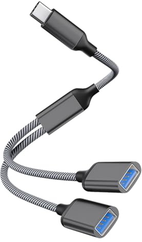Powice USB C Splitter 1 auf 2, USB C auf USB Adapter Verteiler, 2-Port USB 2.0 Hub Kabel für Datenübertragung und Aufladen, Kompatibel mit Laptop, PC, MacBook, Tablet – Schwarz
