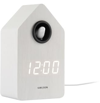 Karlsson Wecker Cuckoo Led - Weiß - 6x9x15.3cm | Rechteck - skandinavisch - Holz - Wecker für Schlafzimmer