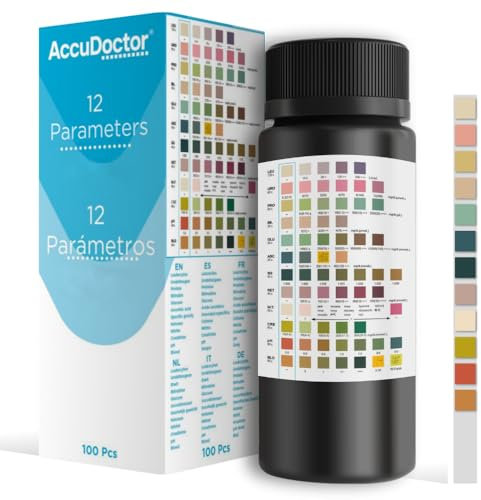 100 Accudoctor Bandelettes de Santé Test 12 indicateurs | Test de Bandelettes de Santé 12 paramètres avec carte couleur - Résultats rapides et précis