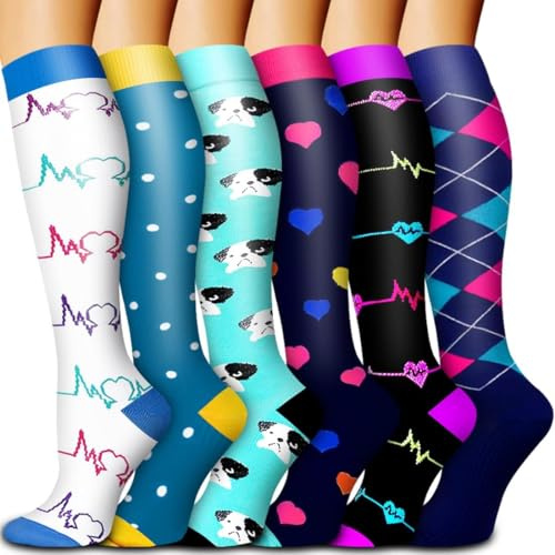 Compression Socks for Women and Men 15-20 mmHg 6 Pack Compression Stockings Circulation-Best Support for Medical,Running,Nursing,Athletic (B-Assorted-1, Large-X-Large)