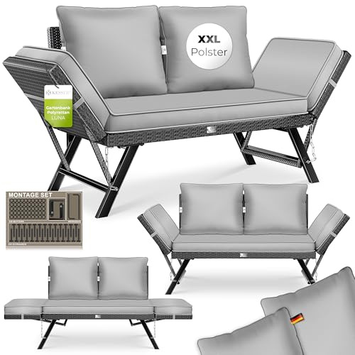 KESSER® Trädgårdsbänk, polyrattan Luna med liggfunktion, trädgårdssoffa 4-i-1-justerbar funktion, trädgårdssoffa, väderbeständig, balkongsoffa, justerbara armstöd, extra tjocka och mjuka stoppningar