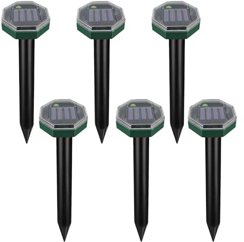 6 Stück Solar Ultraschall Maulwurfabwehr, Solar Maulwurfabwehr Stöcke, Wasserdichter Katzenschreck, Maulwurfschreck für Garten Maulwürfe, Füchse, Eichhörnchen, Nagetiere und Gartenrasen