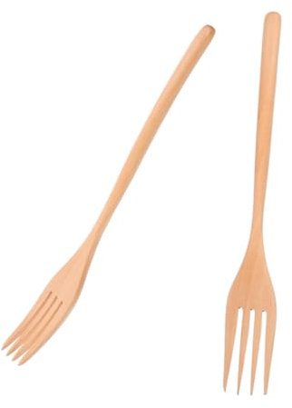 GLEAVI 2piezas Tenedores De Madera Para Cocinar Servir y Ensaladas Para Comer Espaguetis Cubiertos Reutilizables
