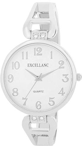 Excellanc Damen-Spangenuhr Armreif-Metallarmband lesbare Ziffern Analog Länge 15 cm Quarz-Armbanduhr Geschenkidee für Frauen (Silber)
