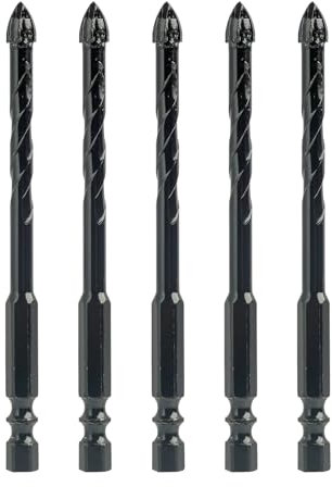 5 Piezas 6mm Taladro de Acero de Tungsteno, Brocas de para Azulejos y Vidrio, Brocas Profesionales de para Cerámica, Mampostería, Plástico, Madera, y Metales Blandos (6mm)