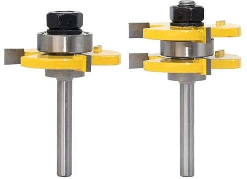 Jeu de fraises à rainure et languette, tige de 6 mm, 3 dents, assemblage en T, outils de fraisage for le travail du bois, hauteur de coupe: 6,35 mm