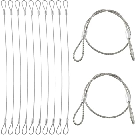 YBEATY Confezione da 12 cavi in acciaio inox con passanti, cavo rivestito in vinile, spessore 2 mm, lunghezza 30 cm, catena di sicurezza per cancelli esterni, illuminazione palcoscenico, bagagli