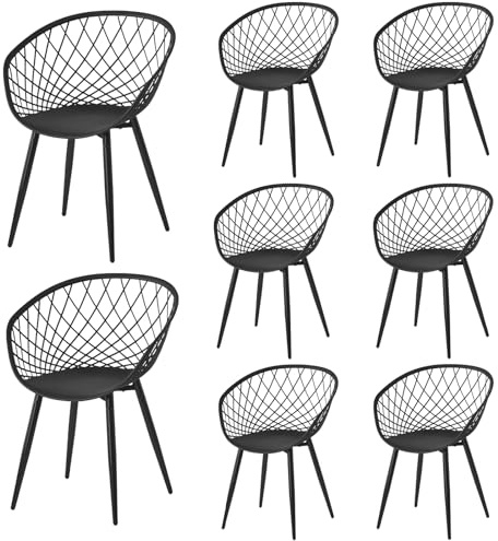 GOKHOMX Gartenstühle 8er Set, Terrassenstühle Balkonstühle mit Armlehnen und Rückenlehne Gartenstühle mit Metallbeinen Gartensessel Outdoor Plastikstuhl Set für Garten Balkon Terrasse, Schwarz