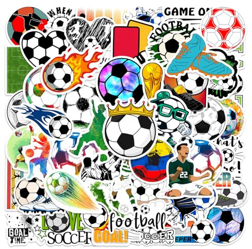 Canollo Juego de 50 Pegatinas de fútbol, Impermeables, para Laptop, teléfonos móviles, Maletas, Tablas de Snowboard, Regalos para niños y niñas
