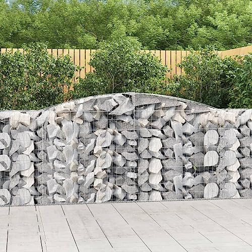 HaoChrymec Set di Gabbioni da Giardino, in Ferro Zincato con Design Ad Arco Alto, Gabbione Metallico, Recinzioni da Giardino, per Terrazzo e Cortile, Colore Argento, 400x50x100/120 cm