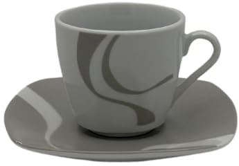 Omniacasa Kyo Grigio caffè – Set 12 pz in Porcellana Lucida Bianco e Grigio, 6 Tazzine e 6 Piattini, Design Moderno, Lavastoviglie e Microonde, Confezione Regalo Elegante