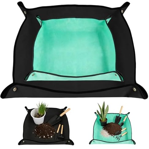KWJEIULSOQ 2 Stück Pflanzmatte Wasserdicht,100×100/66×66 cm Pflanzen Umtopfmatte Groß,Pflanzunterlage Faltbar,Gartenpflanzmatte Schwarz,Grün,Umpflanzmatte für Sämling Umtopf Bodenwechsel Beschneiden