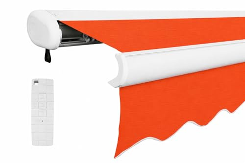 Arilco Elektrische Vollkassettenmarkise Kassettenmarkise Gelenkarmmarkise Markise Sonnenmarkise Sonnenschutz in vielen Farben und Größen wählbar in der Kassettenfarbe Weiß (5x3m Orange)