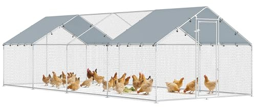 PawHut Pollaio da esterno grande, 6,8x3x1,9 m, pollaio in acciaio zincato, porta con doppia chiusura, copertura in tessuto Oxford, anti-UV e impermeabile, design accessibile, per 20-30 galline,