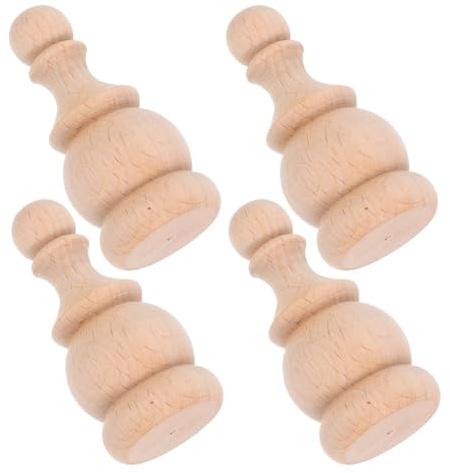 COLLBATH Wooden Decorative Post Finials 4pcs Khaki Wood for Porch Posts | Ball and Pointed Top, Intricate Carving with Strong Loadbearing Structure, for Studies and Living Rooms