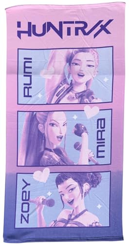 CARTOON Telo Mare K-Pop Demon Hunters Huntrix 70x140 cm Asciugamano in Microfibra 100% Poliestere ad Asciugatura Rapida con Rumi Mira e Zoey Accessorio K-Pop per Ragazze e Fan Anime Musicali