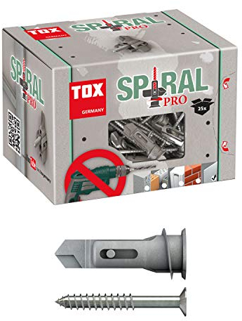 TOX Gipskartondübel Spiral Pro 39-5 + Schraube mit PZ2-Antrieb, Dübellänge 39 mm, für einlagige Gipskartonplatten und Gipsfaserplatten, ohne Vorbohren in Gipskarton, 25 Stück im Karton, 068101051