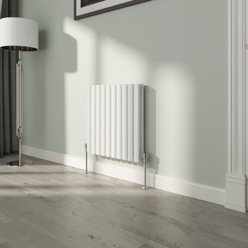NRG White Oval Radiator Horizontal 600x590mm Double Panel Central Heating | Designer Radiator Wall Mounted, Modern Radiator, High Heat Output, Mild Steel, for Living Room, Kitchen, Bedroom