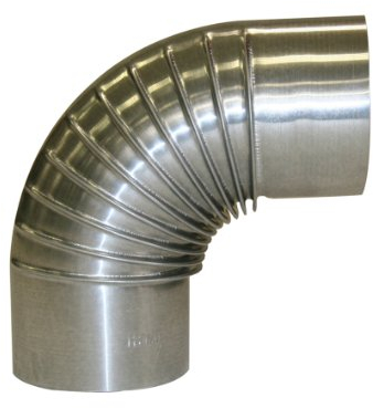 Kamino Flam Bogenknie silber, Winkel von 90°, Abgasrohr aus feueraluminiertem Stahl, rostfreier Rohrbogen, geprüft nach Norm EN 1856-2, Durchmesser: ca. 100 mm