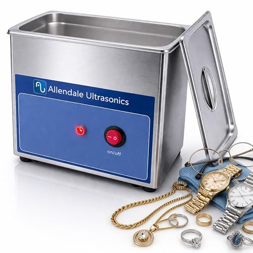 Allendale 0.7L Ultrasonic Cleaner 35W, Stainless Steel, On/Off Switch | 40kHz cavitation cleaning, 175x175mm footprint, For rings, watches & small items, Non-slip feet, UK-designed, 15+ years brand