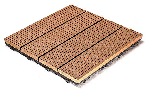 SAM Terrassen-Gartenfliese WPC Kunststoff, 11er Spar Set für 1m², Farbe Teak, klick-Fliese, Bodenbelag mit Drainage