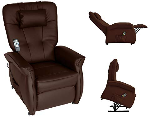 MABAMAHO THRONER EXKLUSIV 5-Zonen-Massagesessel inkl. Arm-Massage, mit elektr. Aufstehhilfe, 7 Motoren, Heizung, Liegefunktion, Fernbedienung, aus Deutschland, Kunstleder in Mocca