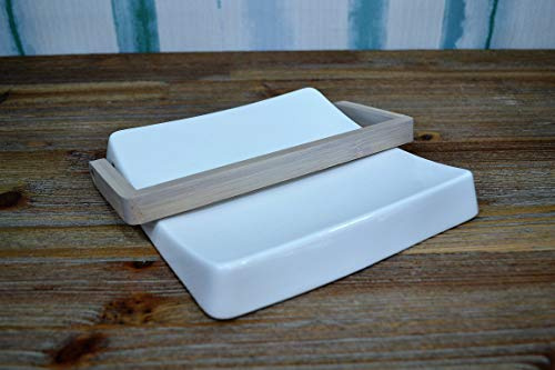 PORTATOVAGLIOLI QUADRO IN PORCELLANA BIANCA CON BAMBOO NATURALE BRANDANI