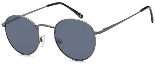 styleBREAKER Unisex Panto Sonnenbrille mit runden Gläsern | Metallrahmen mit Federscharnier & UV400 Schutz | verspiegelte oder getönte Flachgläser, Gestell Anthrazit/Glas Grau getönt