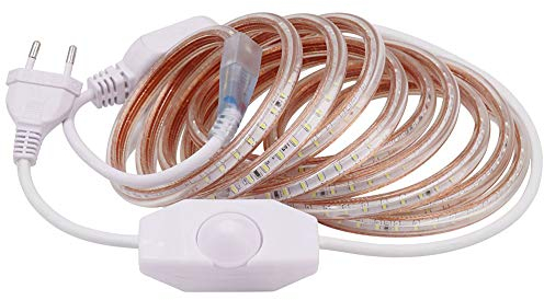 XUNATA Dimmbare LED Streifen, 2M AC 220V SMD 3014 IP67 imprägniern 120leds / m Seil Licht,Weiß,Flexibles LED-Band mit Netzteil für Stairway Küche Home Auto Bar Party Deko (Weiß, 2M)
