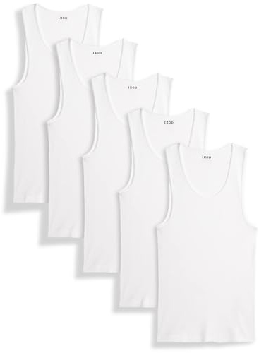 IZOD Mens Undershirt - 5 Pack Breathable Cotton Mens Tank Top - Sleeveless Ribbed Undershirts for Men, Size Medium, White/White/White/White/White
