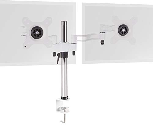 Duronic Dual Monitor Stand DM352 WE Double Monitor Arm White Twin Riser Two Mount for 13-27” Computer Screen 2 Height Adjustable Clamp Stands for PC Gaming Work Desk Home & Office Studio, VESA 75 100 | Ergonomic articulated arm, adjustable tilt height, VESA 75/100, Desk clamp