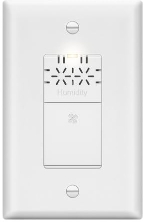 LIDER No Neutral Wire Required Humidity Sensor Switch, Air Circulator, Bathroom Fan Automated Control, Adjustable Timing, 1-Pole, Wall Plate Included, UL Listed, Thermoplastic, Matte White