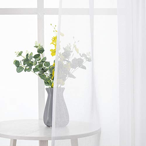 MIULEE Sheer Voile Vorhang Stangedurchzug Transparente Gardine aus Voile Vorhänge Fensterschal Transparent Wohnzimmer Luftig für Schlafzimmer 2er Set 140 X 160 cm (B x H), Rod Pocket Weiß