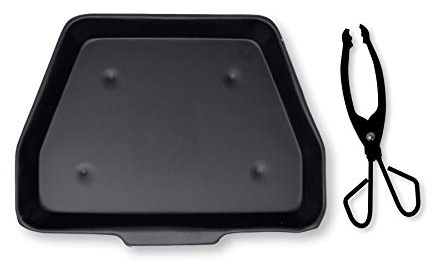 Black Metal Ash Pan - 28cm Wide (11) with Lightweight Coal and Log Tongs