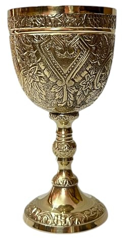Morcomart Handmade Brass Wine Chalice Goblet – Artisanal Craftsmanship, Antique Vintage Design – Elegant Cups for Wedding, Church, Festive Events (Polished Brass)