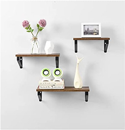 spot on dealz® Set of 3 Rectangle Black floating decorative hanging shelves with MDF wood rustic shelf and metal wire frame industrial wall mounted shelving unit Living Room furniture