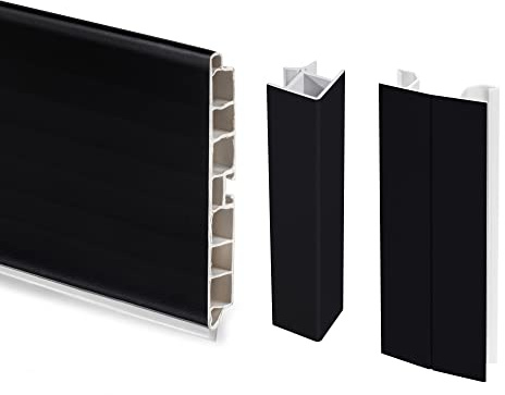 Emuca - Kit de zócalos para cocina, con accesorios de unión, altura 100 mm, 2 barras de 2,35 m, plástico, negro