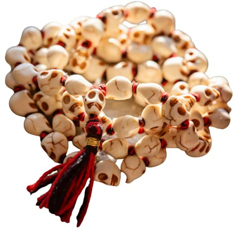 Collar de calavera - Diosa Kali Mund Mala, 54 cuentas de calavera talladas a mano, collar de diosa hindú Mahakali para meditación Puja, cadena de cuentas de cabeza de esqueleto, joyería espiritual,