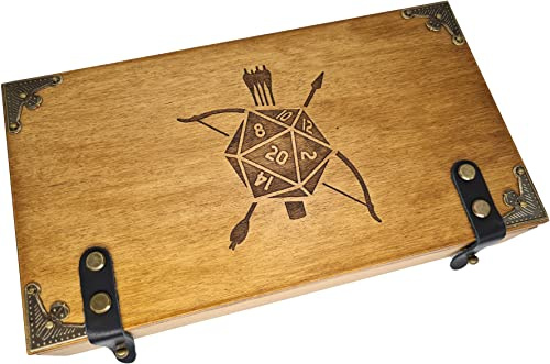 World of Dice - Würfeltruhe aus Holz Archer - für bis zu 150 Pen & Paper Würfel, mit Würfelteller, ideal für Dungeons and Dragons (D&D)