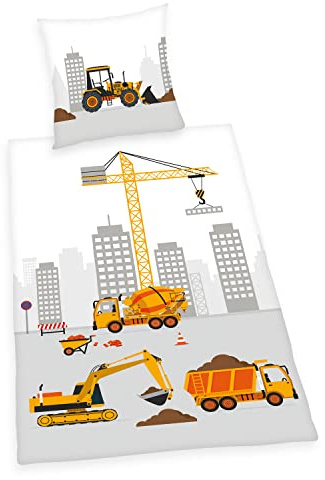 Herding Set di Biancheria da Letto, con Stampa di Cantiere, Federa 70x90 cm, Copripiumino 140x200 cm, con Cerniera di qualità, 100% Cotone, Renforcé