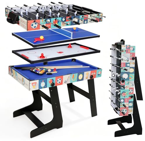 HLC 4 IN 1 Multi Sport Game Combination Table Set for Kids Pool Table, Foosball Table,Ping Pong Table, Slide Hockey for Family Parent-child Interactive Game Table for Kids (4ft, 1.2m)
