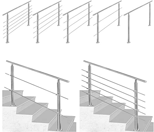 Jopassy Edelstahl Handlauf,Geländer,Treppengeländer,Länge: 120cm mit 2 Querstreben,für Treppenhaus Innen und Außen, Balkon