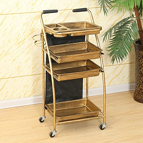 Retro Salon Lagerwagen Friseurwagen Friseur Trolley Friseur Rollwagen mit Fönhalter 5 Stapelboy Schubladen Salon Trolleys Haare Spa Vintage Ablagefach A,29X41X88CM