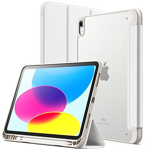 JETech Matte Hülle für iPad (A16) 11./10. Gen, Weiß | Für 2025/2022 Modell, Matte Transluzent Rückseite, Stifthalter, Schlankes Ständerdesign, Anti-Fingerabdruck