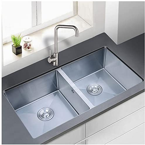 Silberne Spüle aus Edelstahl 304, Küchen-Doppelwaschbecken mit Abtropffläche und Installationssatz, geeignet für Küche, Esszimmer (Farbe: C, Größe: 85 x 45 x 22 cm)