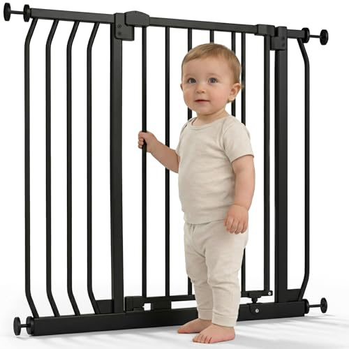 Safetots Barrera Elite de Seguridad para Bebés, 116cm - 125cm, Negra Mate, Barrera de Presión para Escaleras, Puerta de Seguridad para Bebés para Puertas, Pasillos y Espacios, Barrera de Seguridad
