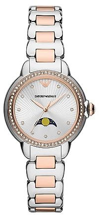 Emporio Armani Damenuhr, Dreizeiger-Mondphase, Edelstahluhr mit 32 mm Gehäusegröße