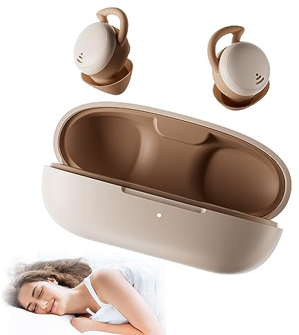 Xmenha Mini Bluetooth In Ear Kopfhörer für Seitenschläfer, Noise Cancelling, 28 Stunden Akkulaufzeit, Braun